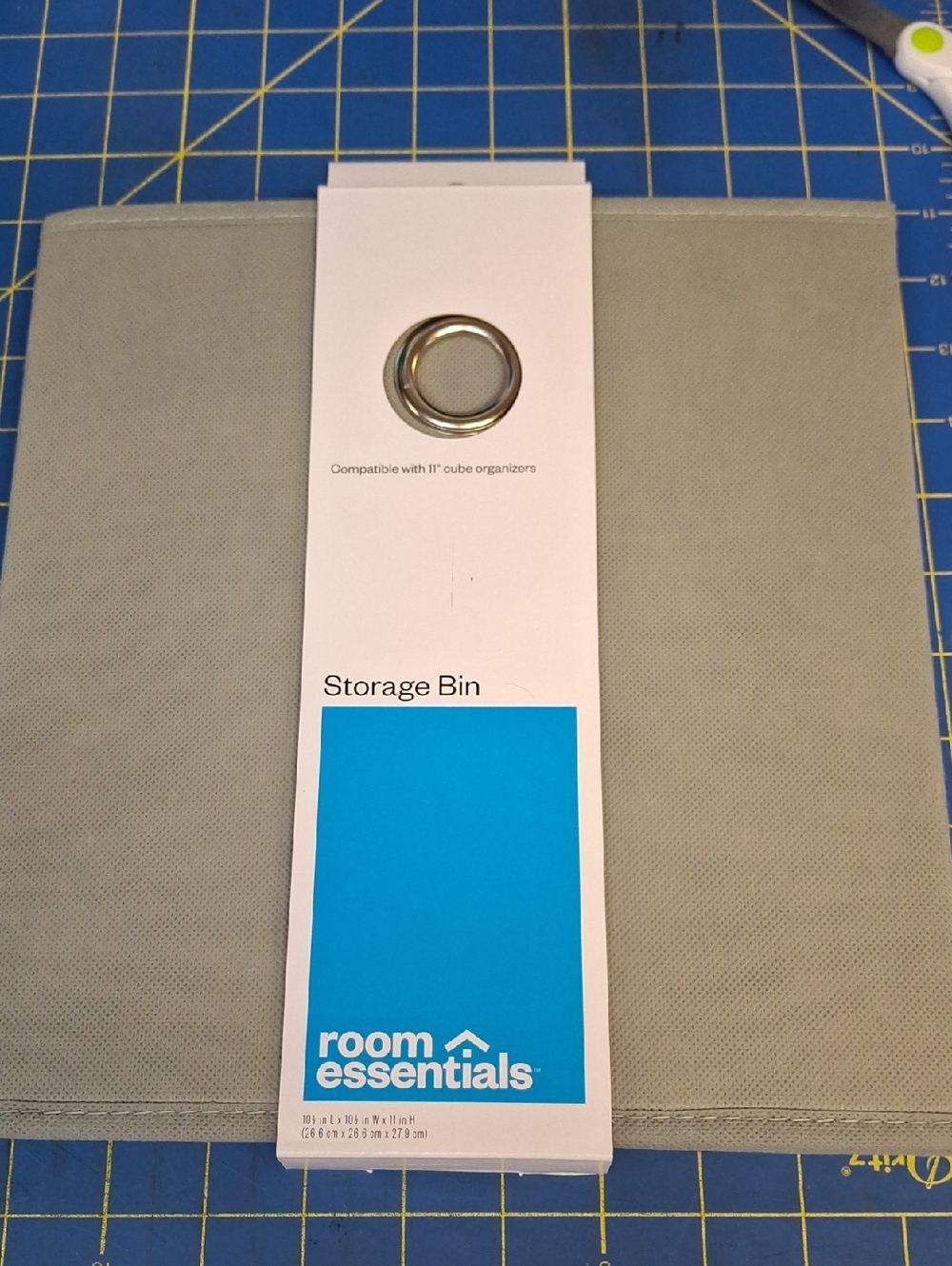 Room Essentials Light Gray Fabric Cube Storage Bin with Metal Grommet New